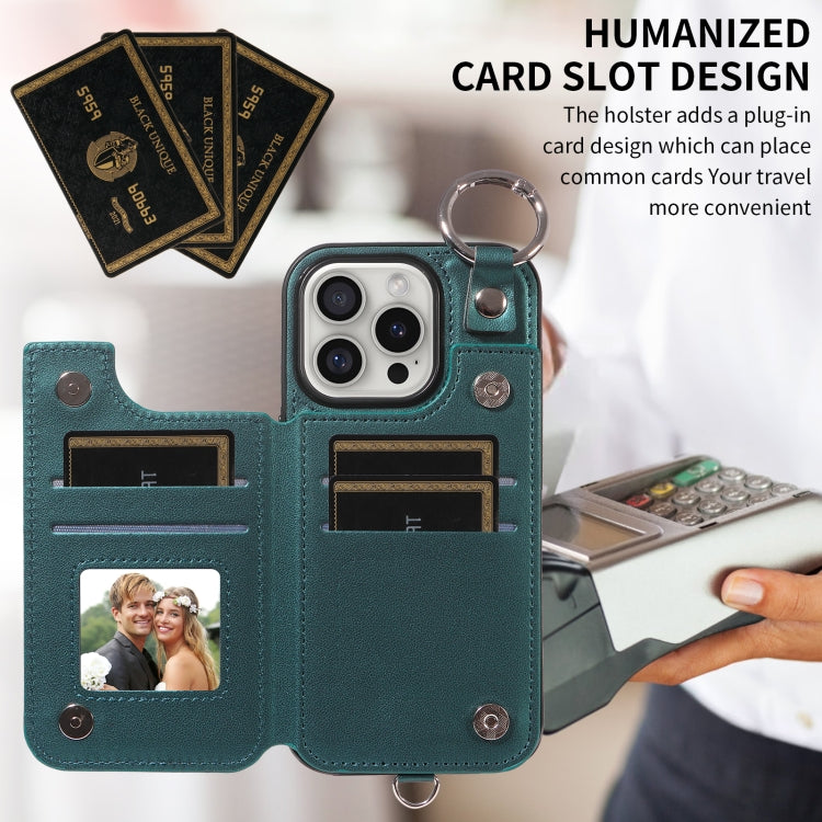 For iPhone 16 Pro Rhombic Texture Card Bag Phone Case with Short Lanyard