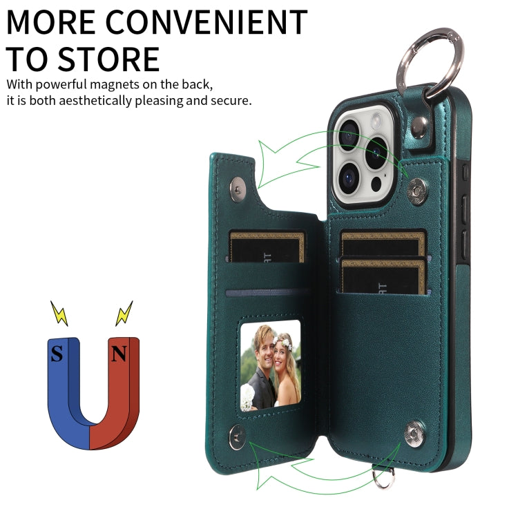 For iPhone 16 Pro Rhombic Texture Card Bag Phone Case with Short Lanyard