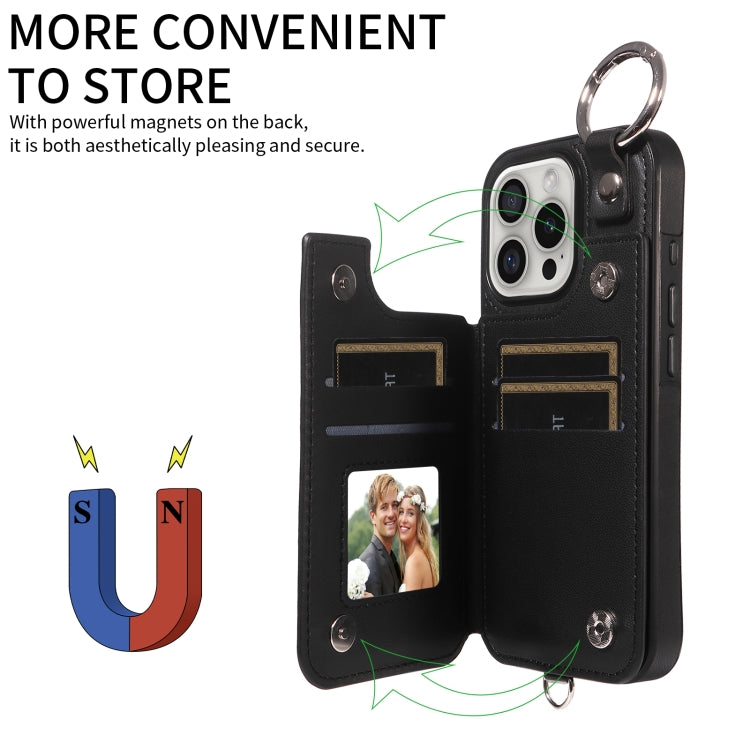 For iPhone 16 Pro Rhombic Texture Card Bag Phone Case with Short Lanyard