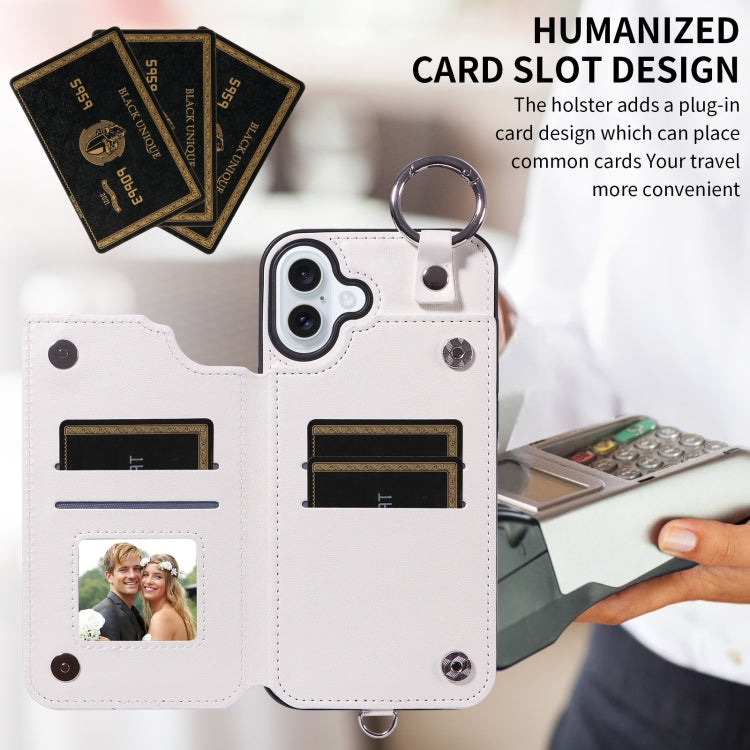 For iPhone 16 Plus Rhombic Texture Card Bag Phone Case with Short Lanyard