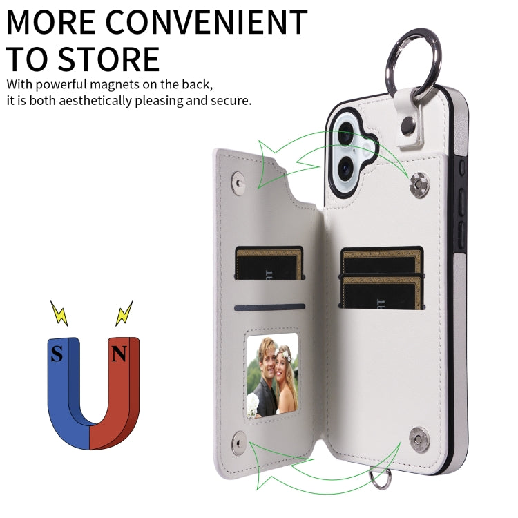 For iPhone 16 Plus Rhombic Texture Card Bag Phone Case with Short Lanyard