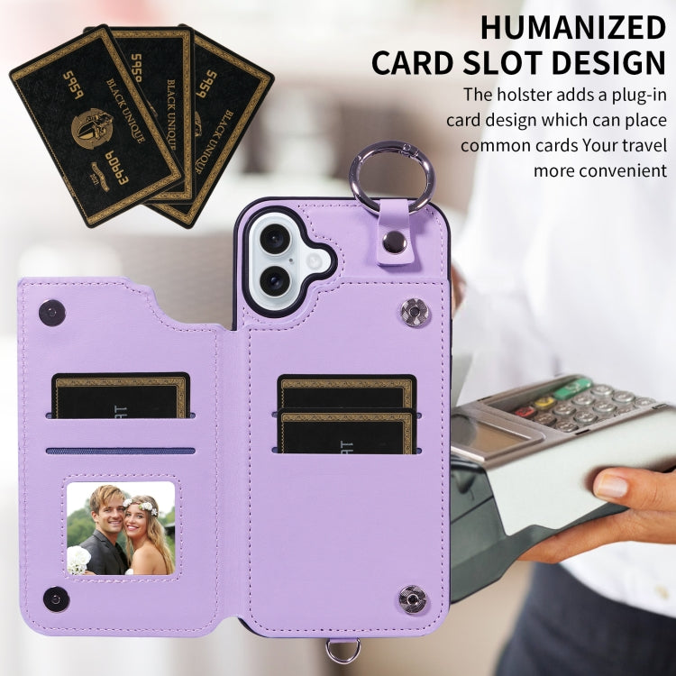 For iPhone 16 Plus Rhombic Texture Card Bag Phone Case with Short Lanyard