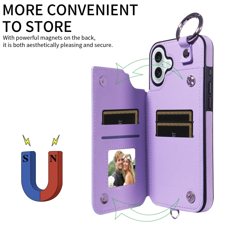 For iPhone 16 Plus Rhombic Texture Card Bag Phone Case with Short Lanyard