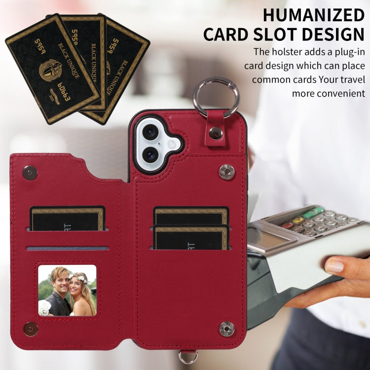 For iPhone 16 Plus Rhombic Texture Card Bag Phone Case with Short Lanyard