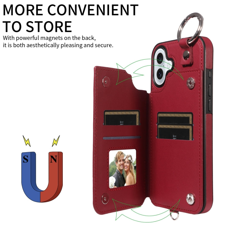 For iPhone 16 Plus Rhombic Texture Card Bag Phone Case with Short Lanyard