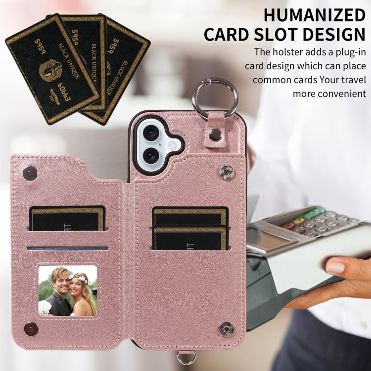 For iPhone 16 Plus Rhombic Texture Card Bag Phone Case with Short Lanyard