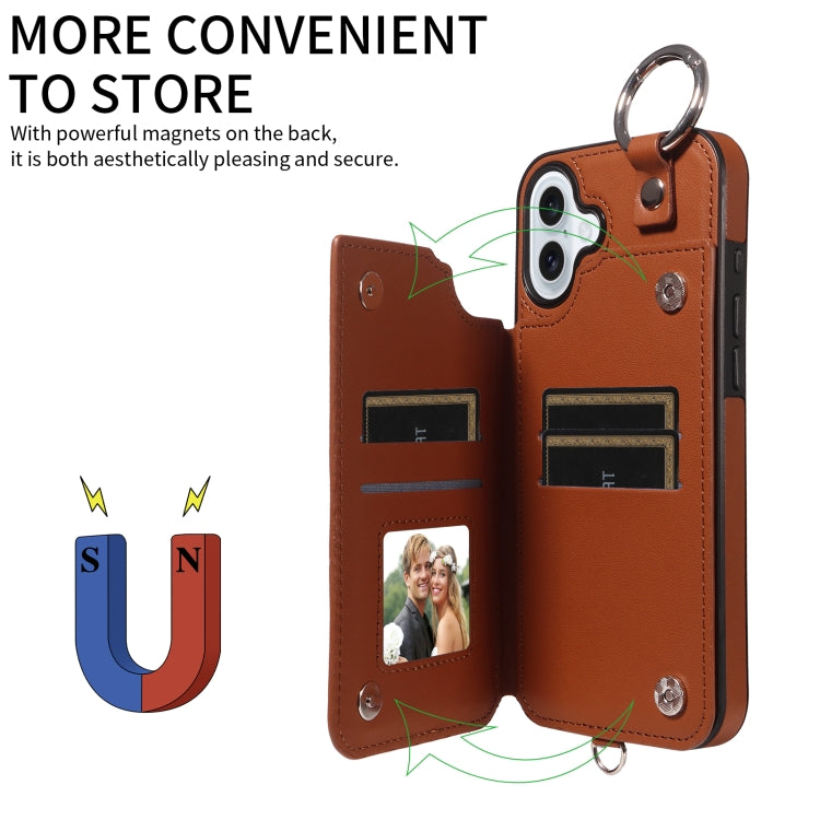 For iPhone 16 Plus Rhombic Texture Card Bag Phone Case with Short Lanyard