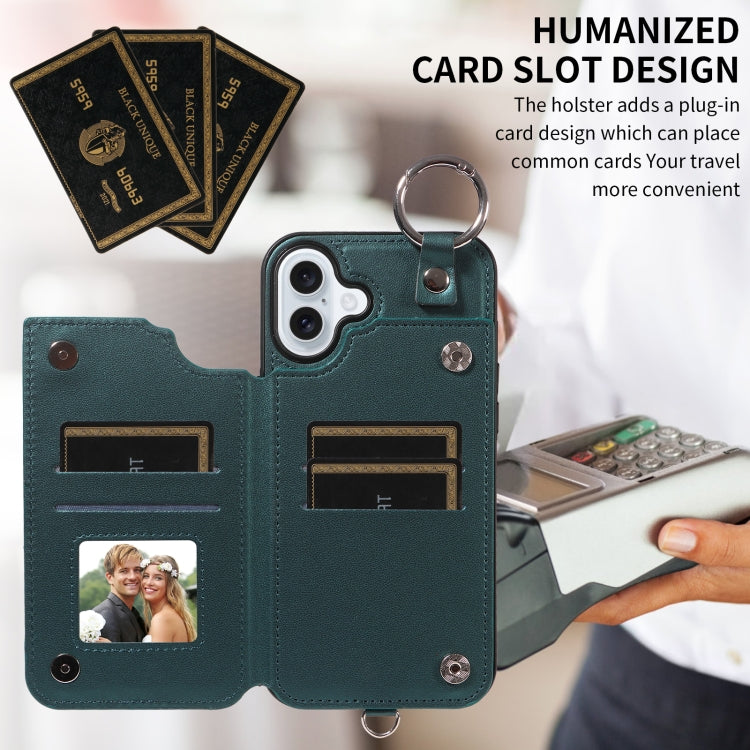 For iPhone 16 Plus Rhombic Texture Card Bag Phone Case with Short Lanyard