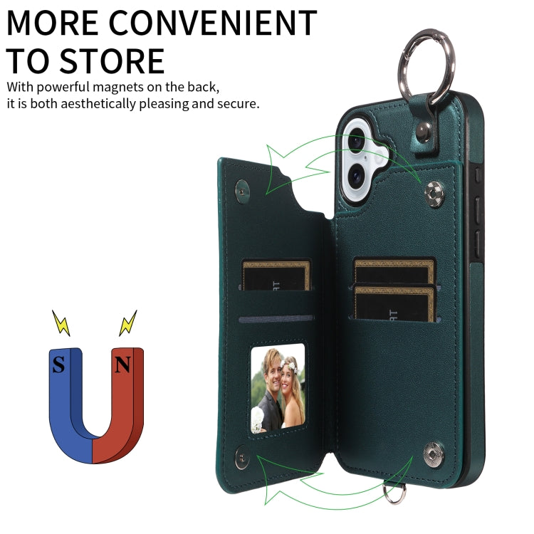 For iPhone 16 Plus Rhombic Texture Card Bag Phone Case with Short Lanyard