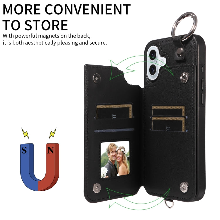 For iPhone 16 Plus Rhombic Texture Card Bag Phone Case with Short Lanyard