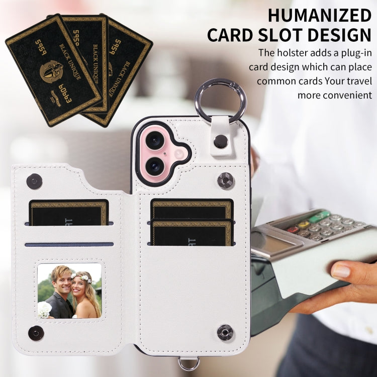 For iPhone 16 Rhombic Texture Card Bag Phone Case with Short Lanyard