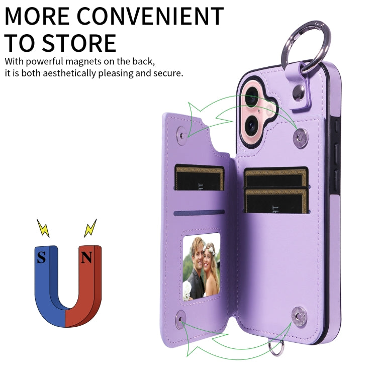 For iPhone 16 Rhombic Texture Card Bag Phone Case with Short Lanyard