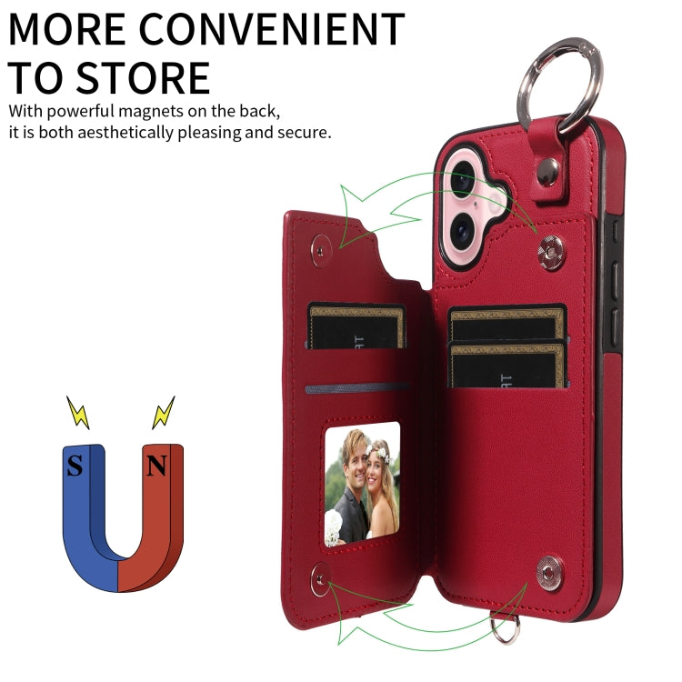 For iPhone 16 Rhombic Texture Card Bag Phone Case with Short Lanyard