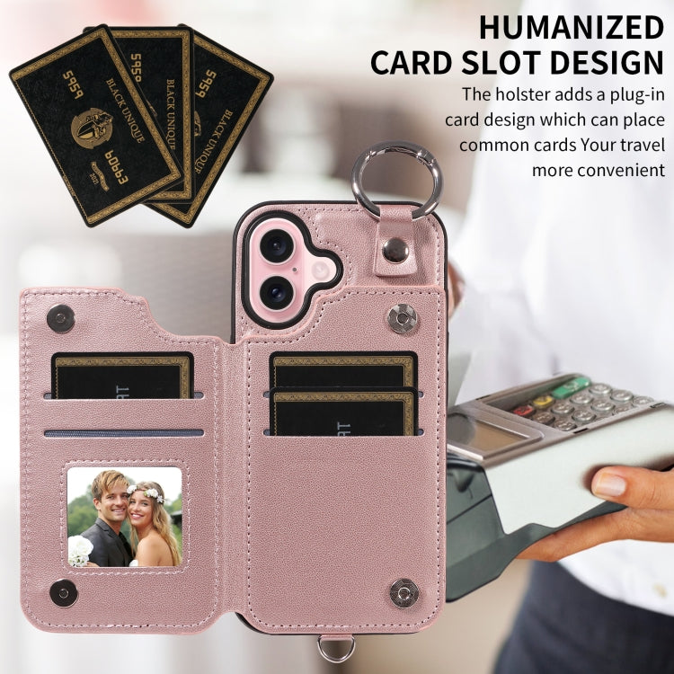 For iPhone 16 Rhombic Texture Card Bag Phone Case with Short Lanyard