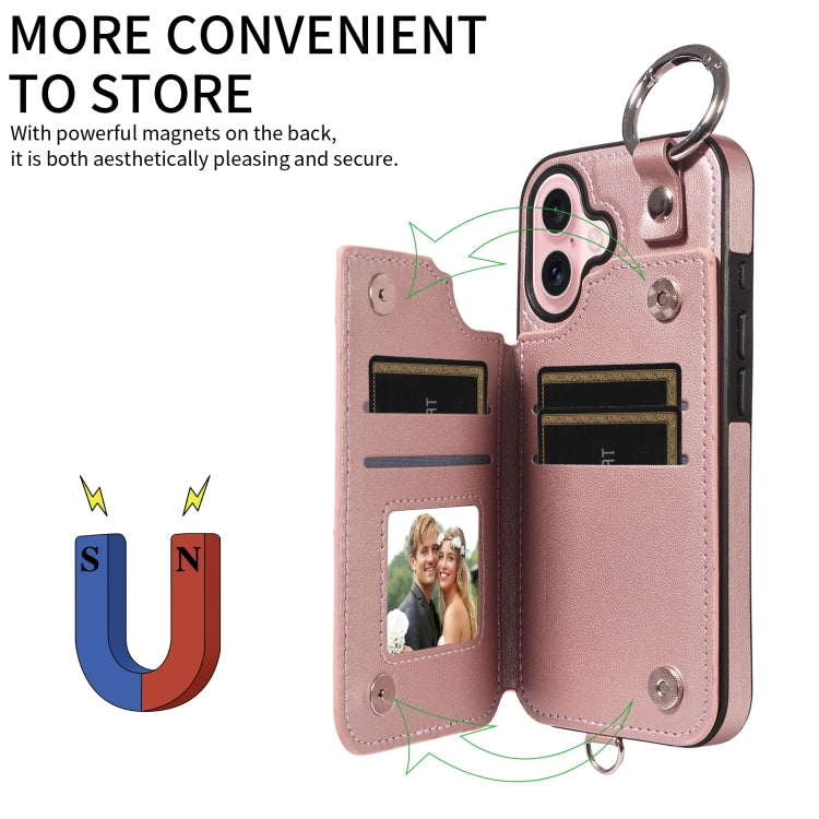 For iPhone 16 Rhombic Texture Card Bag Phone Case with Short Lanyard