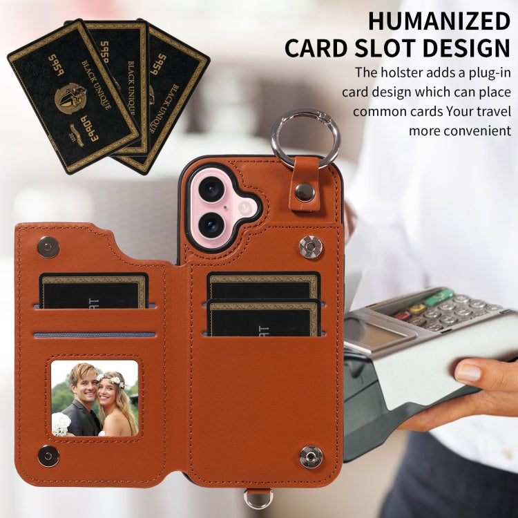 For iPhone 16 Rhombic Texture Card Bag Phone Case with Short Lanyard