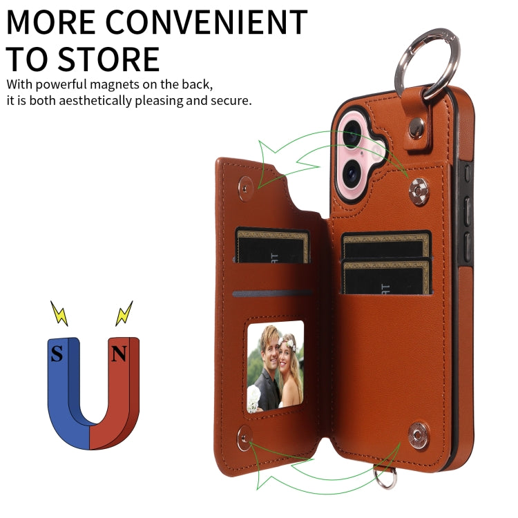 For iPhone 16 Rhombic Texture Card Bag Phone Case with Short Lanyard