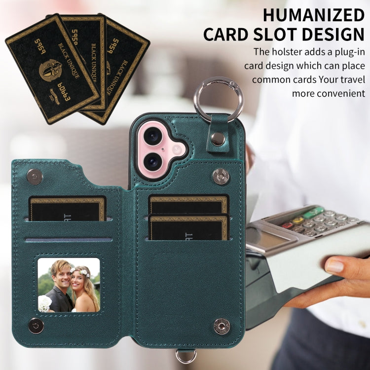For iPhone 16 Rhombic Texture Card Bag Phone Case with Short Lanyard