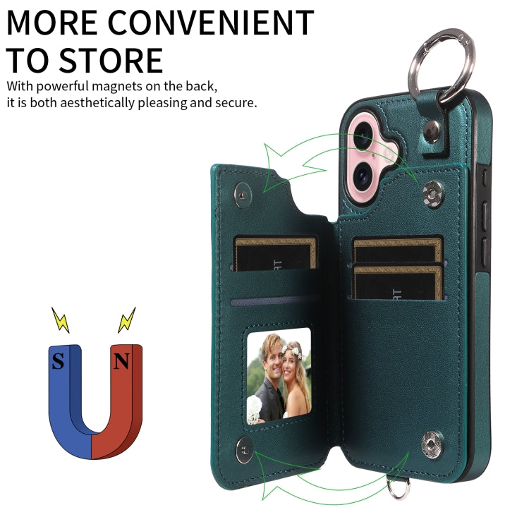 For iPhone 16 Rhombic Texture Card Bag Phone Case with Short Lanyard