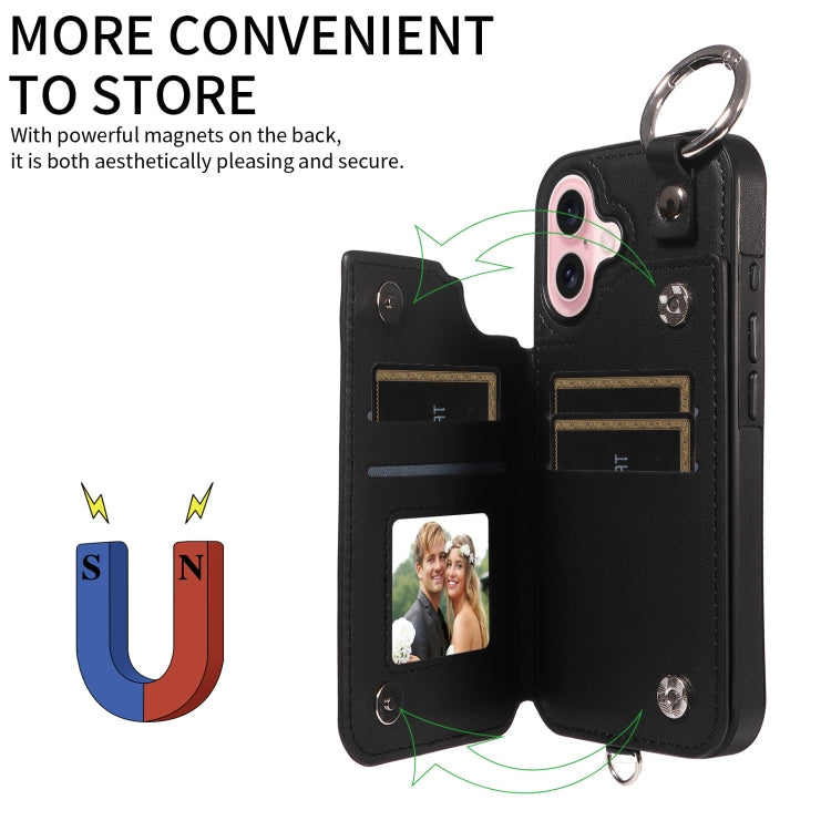 For iPhone 16 Rhombic Texture Card Bag Phone Case with Short Lanyard