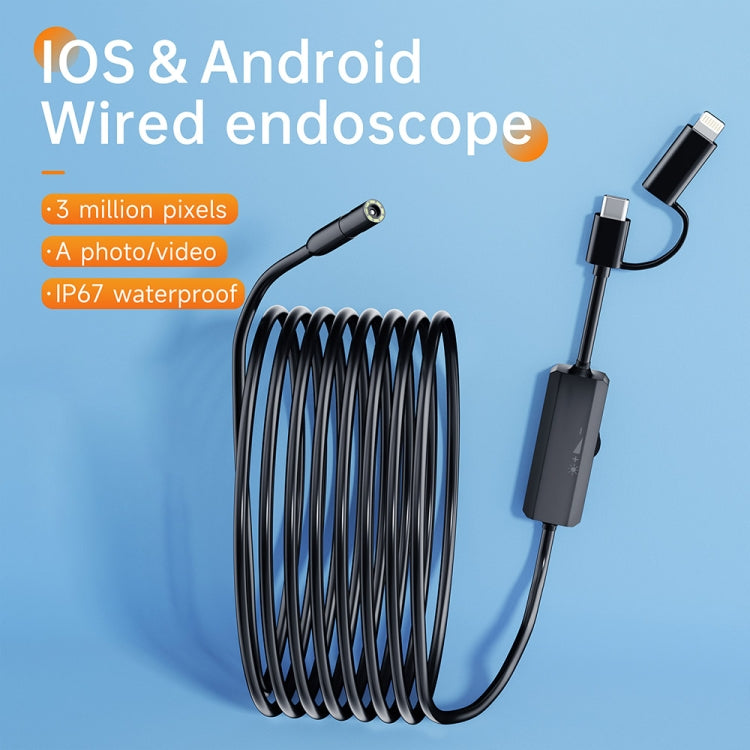 AN112 2 in 1 USB-C / Type-C + 8 Pin Interface 8mm HD Industry Endoscope, Length:2m Soft Tube