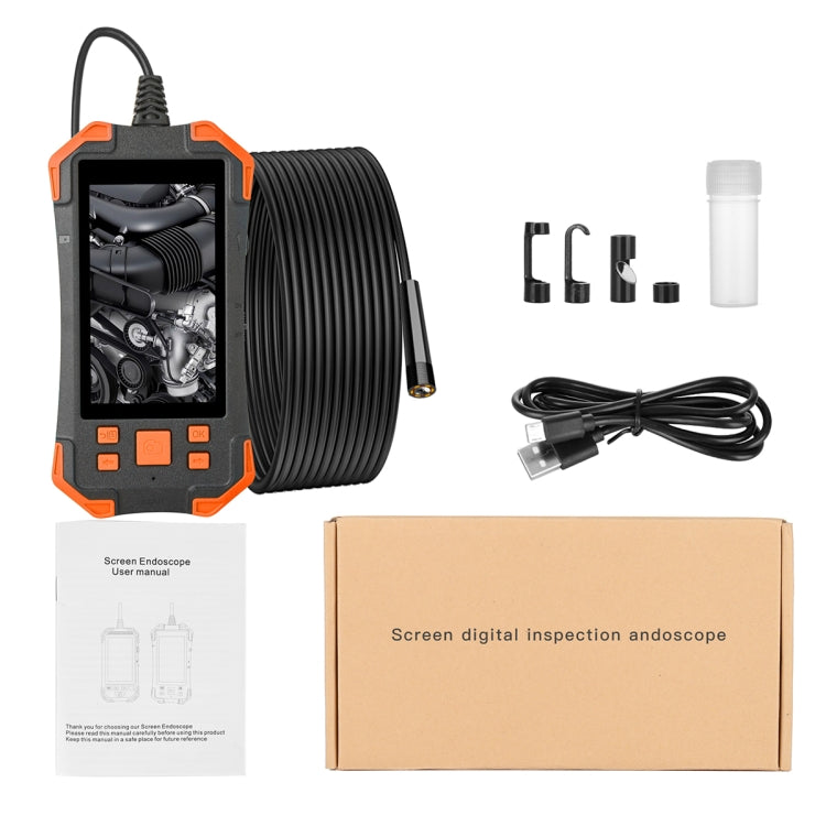 T20 4.3 inch IPS Screen 8mm Single Camera IP67 Waterproof Hard Cable Digital Endoscope, Length:5m - Black Orange