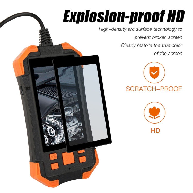 T20 4.3 inch IPS Screen 8mm Single Camera IP67 Waterproof Hard Cable Digital Endoscope, Length:2m - Black Orange