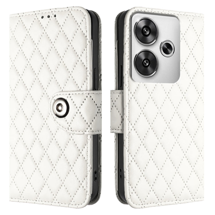 For Xiaomi Poco F6 5G Rhombic Texture Flip Leather Phone Case with Lanyard