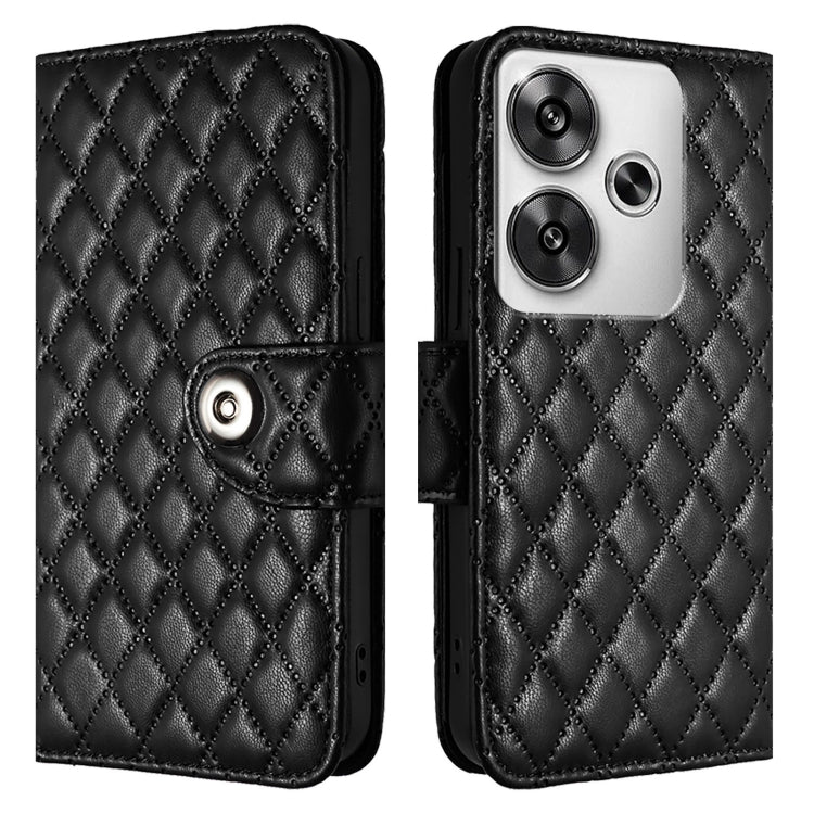 For Xiaomi Poco F6 5G Rhombic Texture Flip Leather Phone Case with Lanyard