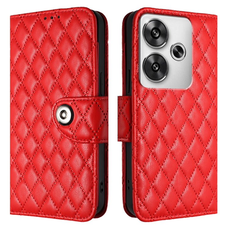 For Xiaomi Poco F6 5G Rhombic Texture Flip Leather Phone Case with Lanyard
