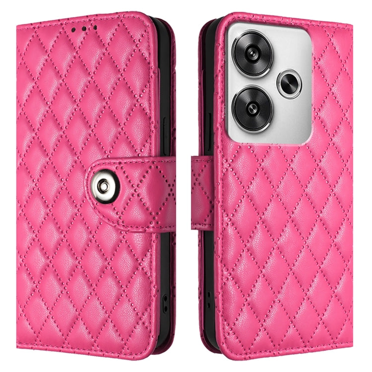 For Xiaomi Poco F6 5G Rhombic Texture Flip Leather Phone Case with Lanyard