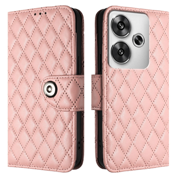 For Xiaomi Poco F6 5G Rhombic Texture Flip Leather Phone Case with Lanyard