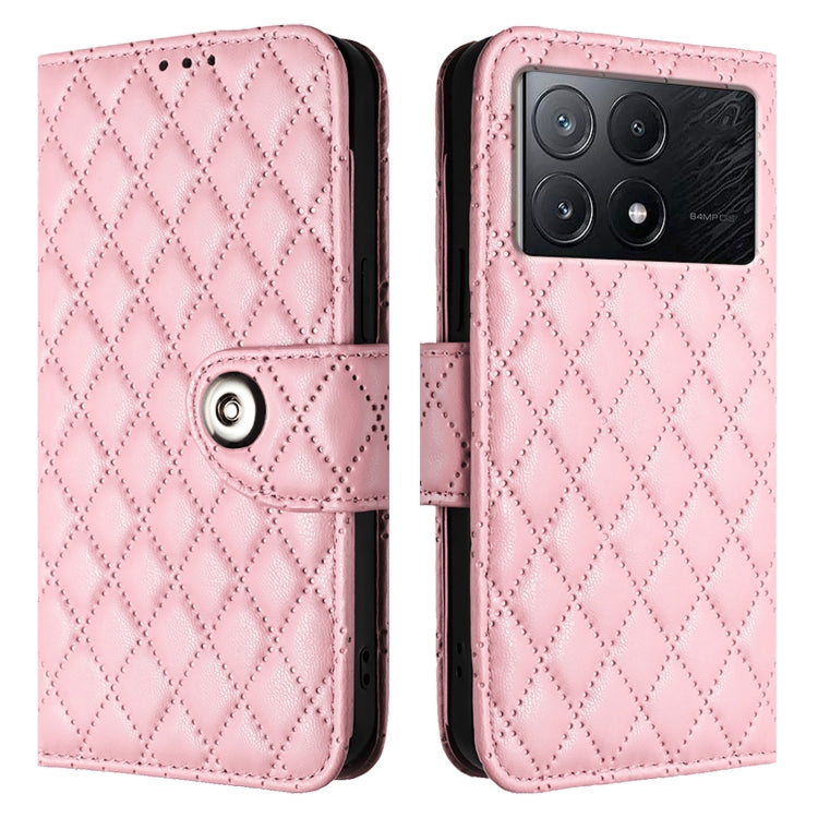 For Xiaomi Poco X6 Pro / Redmi K70E Rhombic Texture Flip Leather Phone Case with Lanyard