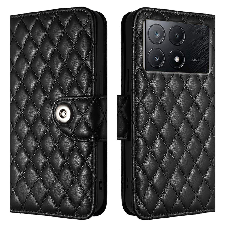 For Xiaomi Poco X6 Pro / Redmi K70E Rhombic Texture Flip Leather Phone Case with Lanyard