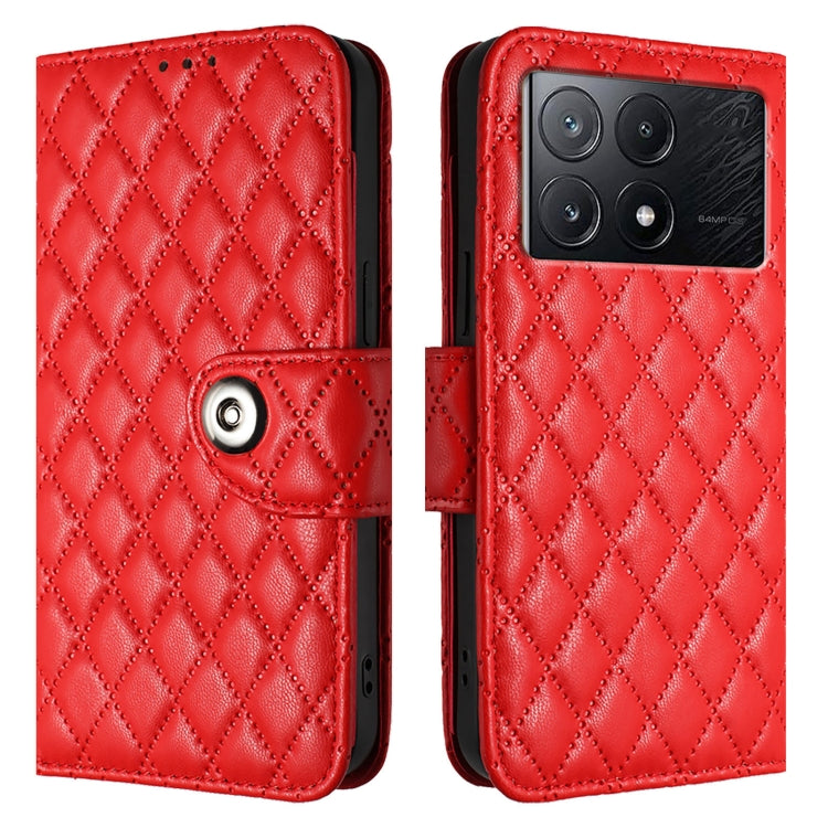 For Xiaomi Poco X6 Pro / Redmi K70E Rhombic Texture Flip Leather Phone Case with Lanyard