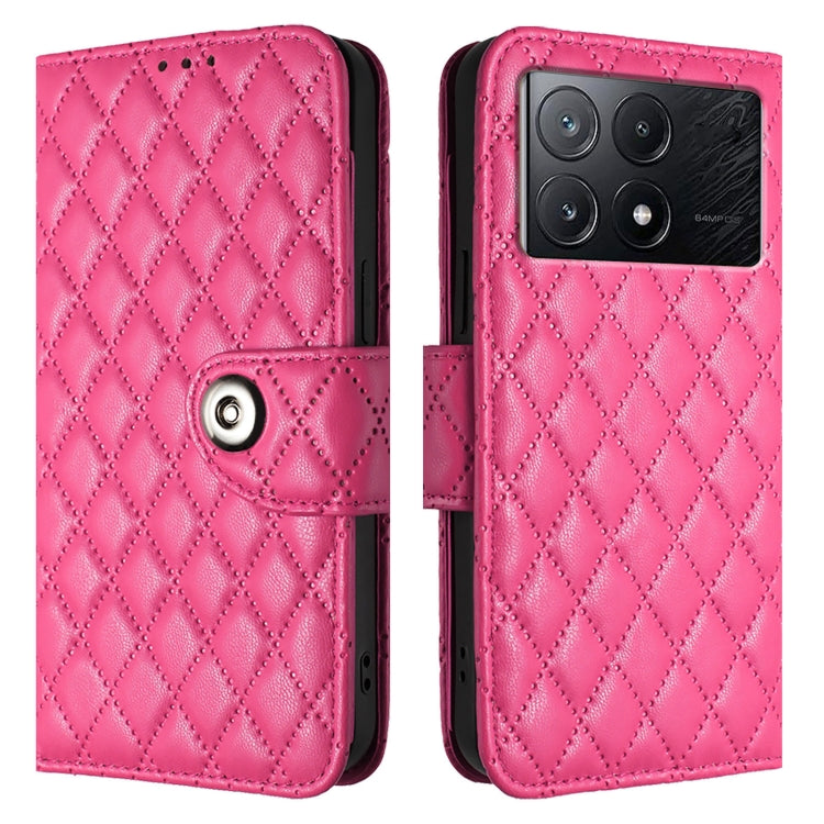 For Xiaomi Poco X6 Pro / Redmi K70E Rhombic Texture Flip Leather Phone Case with Lanyard