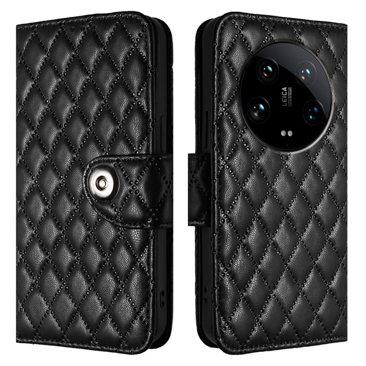 For Xiaomi 14 Ultra Rhombic Texture Flip Leather Phone Case with Lanyard