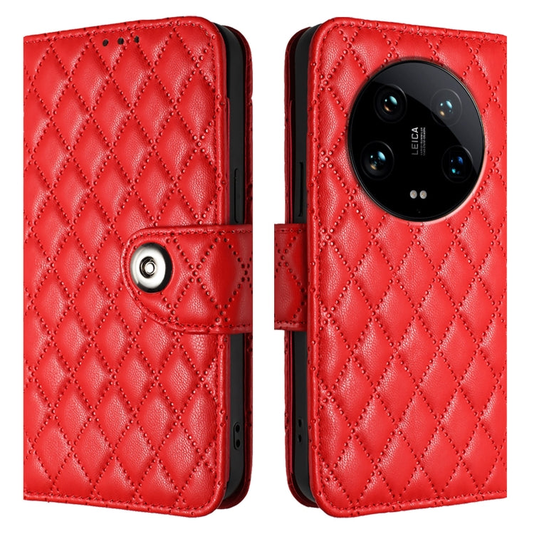 For Xiaomi 14 Ultra Rhombic Texture Flip Leather Phone Case with Lanyard