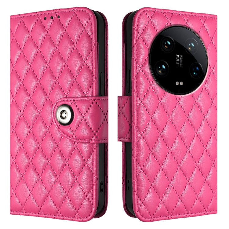 For Xiaomi 14 Ultra Rhombic Texture Flip Leather Phone Case with Lanyard