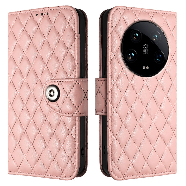 For Xiaomi 14 Ultra Rhombic Texture Flip Leather Phone Case with Lanyard
