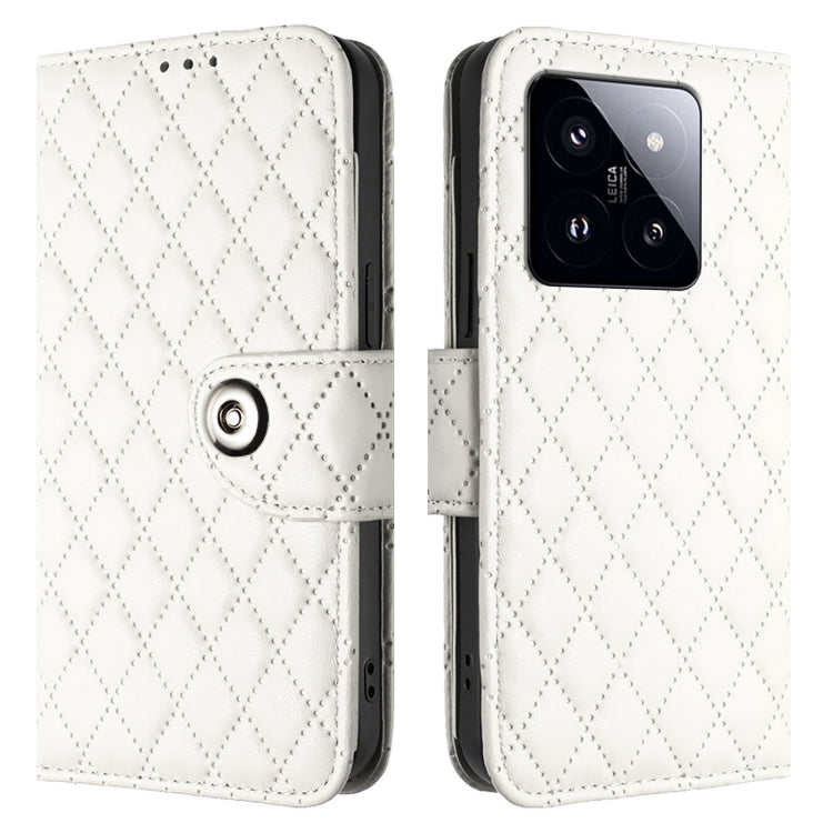 For Xiaomi 14 Pro Rhombic Texture Flip Leather Phone Case with Lanyard