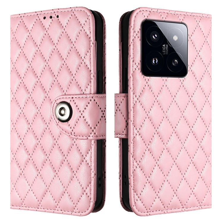 For Xiaomi 14 Pro Rhombic Texture Flip Leather Phone Case with Lanyard