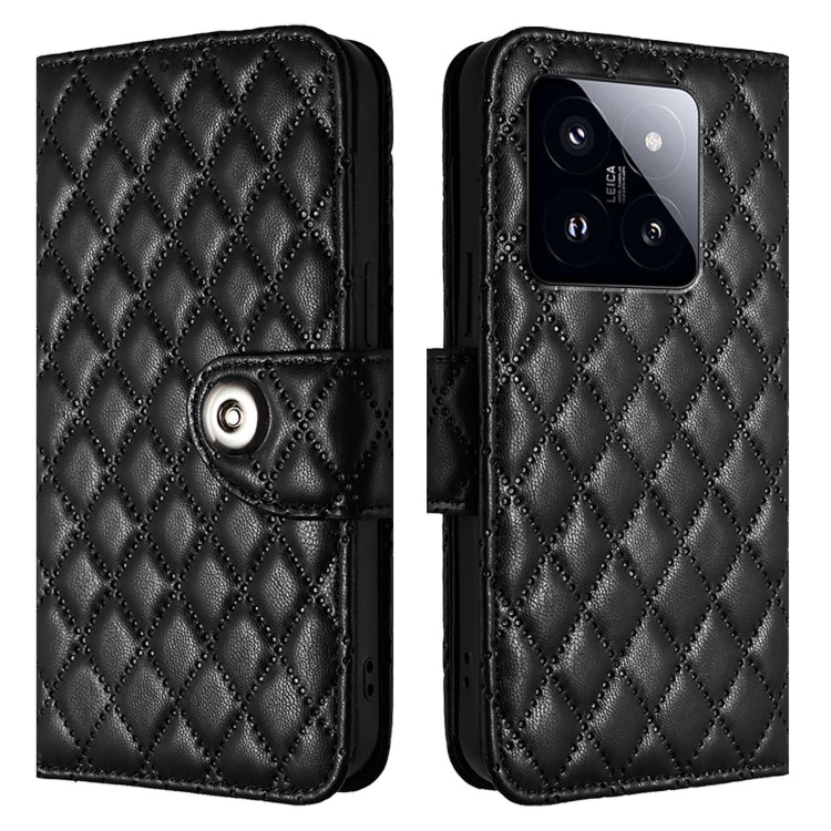 For Xiaomi 14 Pro Rhombic Texture Flip Leather Phone Case with Lanyard
