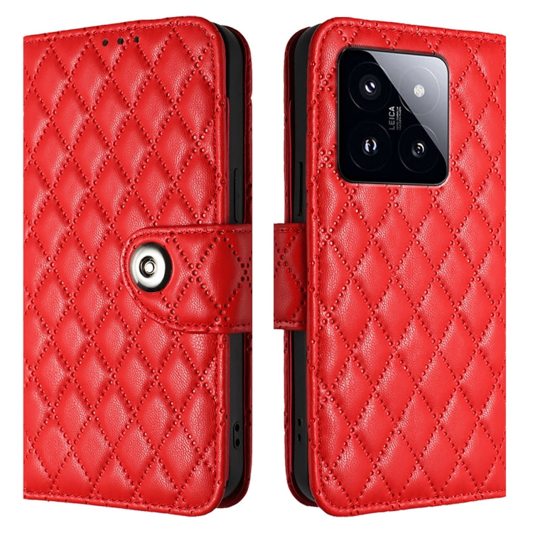 For Xiaomi 14 Pro Rhombic Texture Flip Leather Phone Case with Lanyard