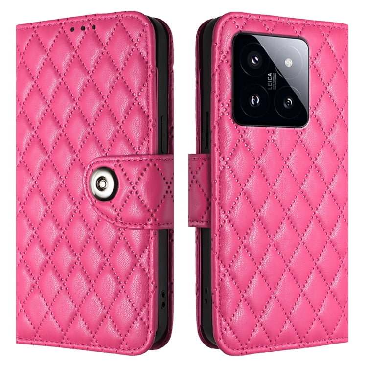 For Xiaomi 14 Pro Rhombic Texture Flip Leather Phone Case with Lanyard