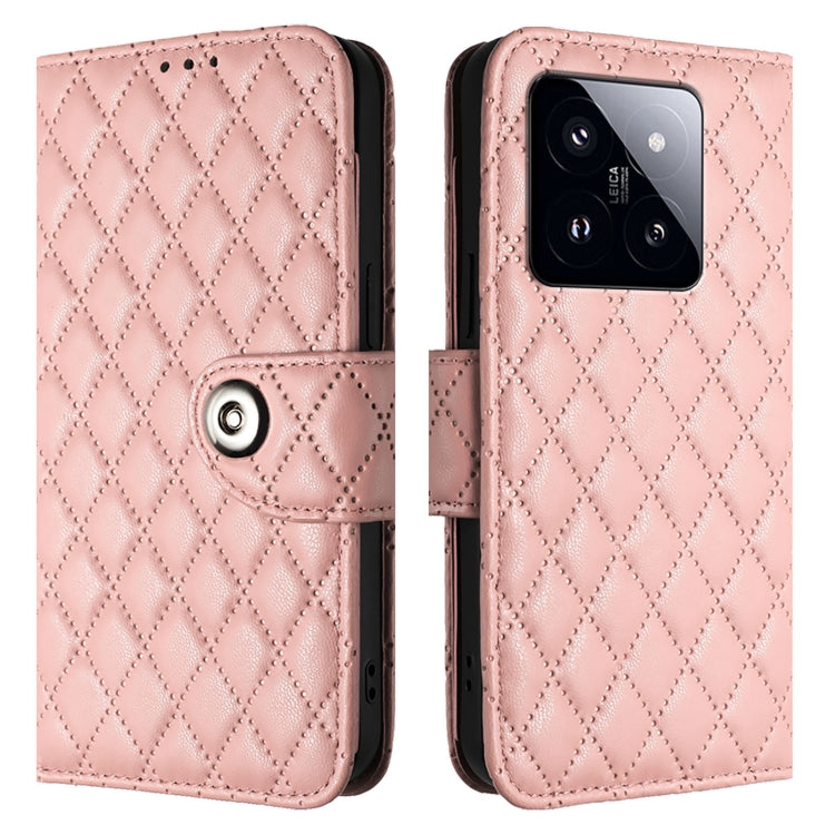 For Xiaomi 14 Pro Rhombic Texture Flip Leather Phone Case with Lanyard