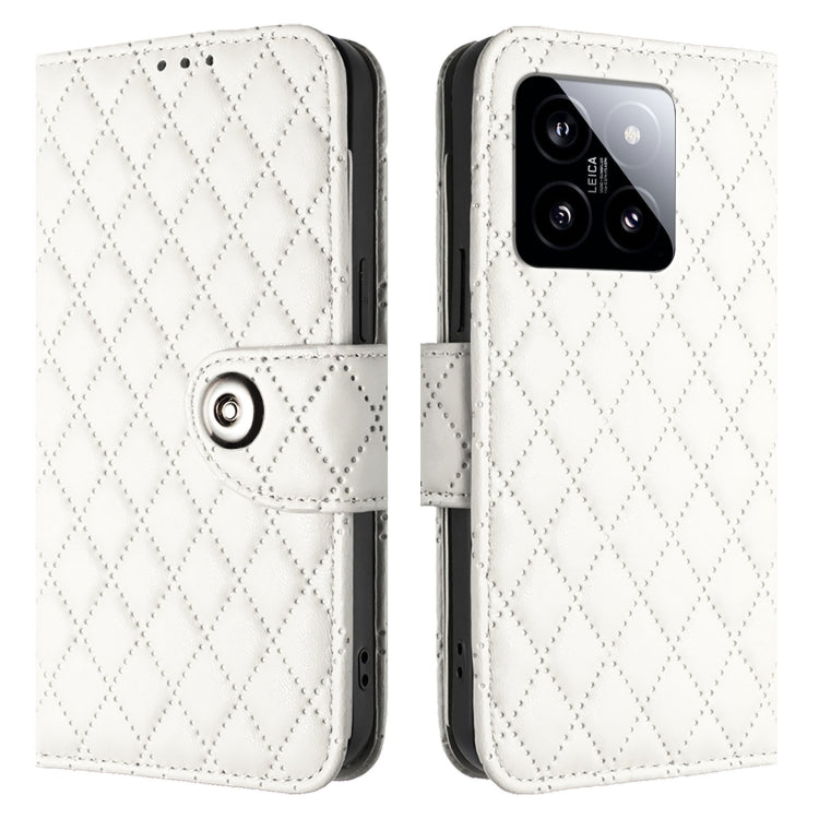 For Xiaomi 14 Rhombic Texture Flip Leather Phone Case with Lanyard