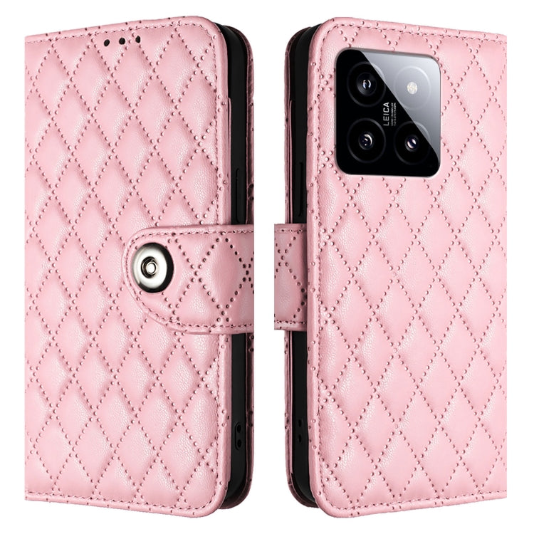 For Xiaomi 14 Rhombic Texture Flip Leather Phone Case with Lanyard