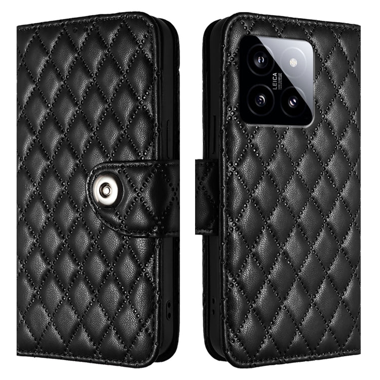 For Xiaomi 14 Rhombic Texture Flip Leather Phone Case with Lanyard