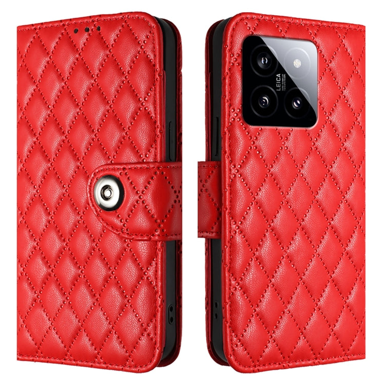 For Xiaomi 14 Rhombic Texture Flip Leather Phone Case with Lanyard